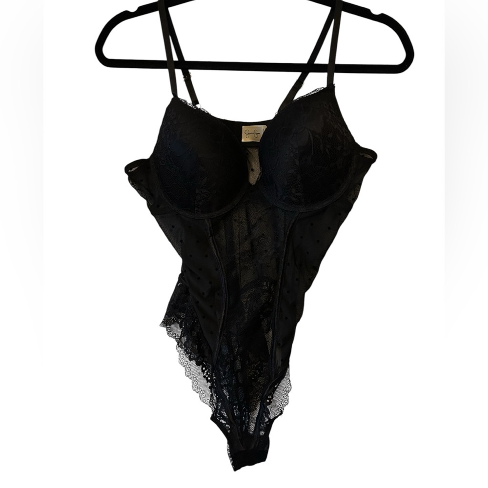 Jessica Simpson Black Lace Bodysuit Lingerie Sheer Size‎ Large Padded